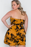Strapless Floral Sweetheart Mini Dress in mustard yellow