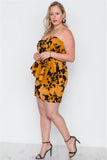 Strapless Floral Sweetheart Mini Dress in mustard yellow