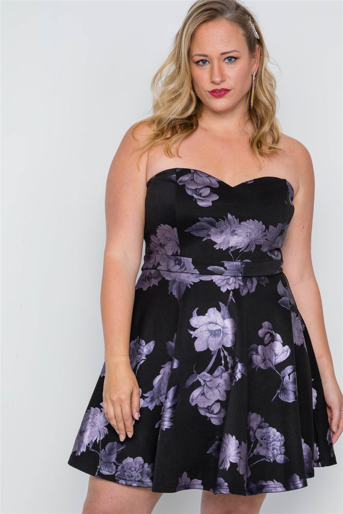 Fit & Flare Floral Mini Dress in black