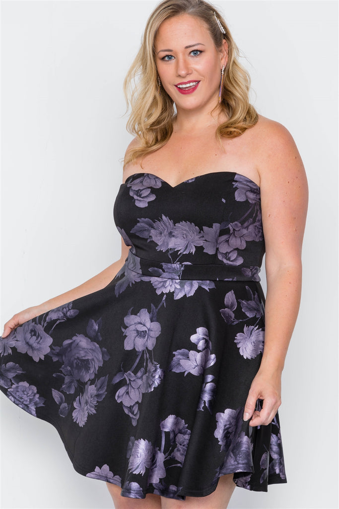 Fit & Flare Floral Mini Dress in black