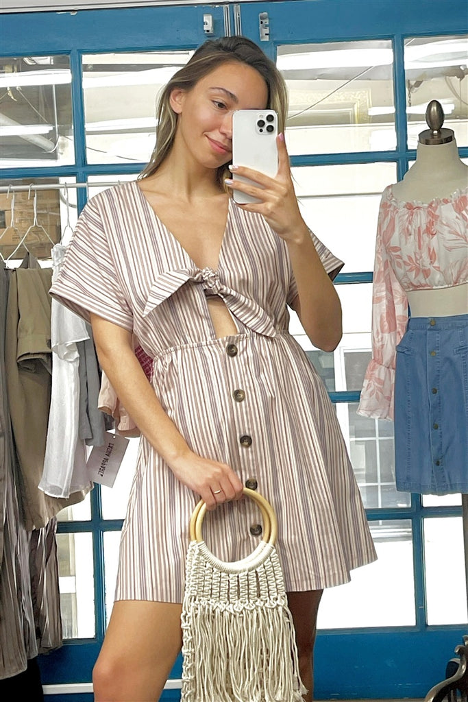 So 90s! Striped Self-tie Front Shirt dress