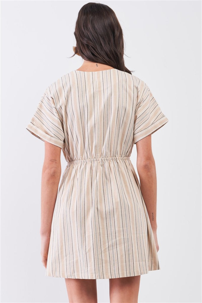 So 90s! Striped Self-tie Front Shirt dress
