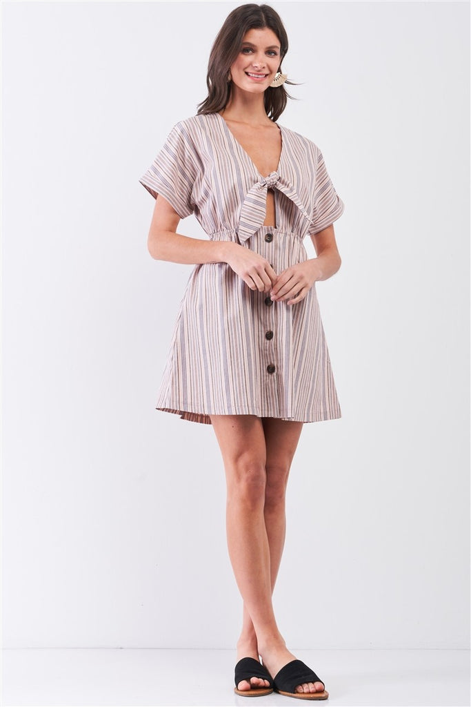 So 90s! Striped Self-tie Front Shirt dress