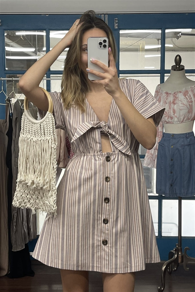So 90s! Striped Self-tie Front Shirt dress