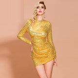 ANGEL turtleneck sequinned golden mini dress