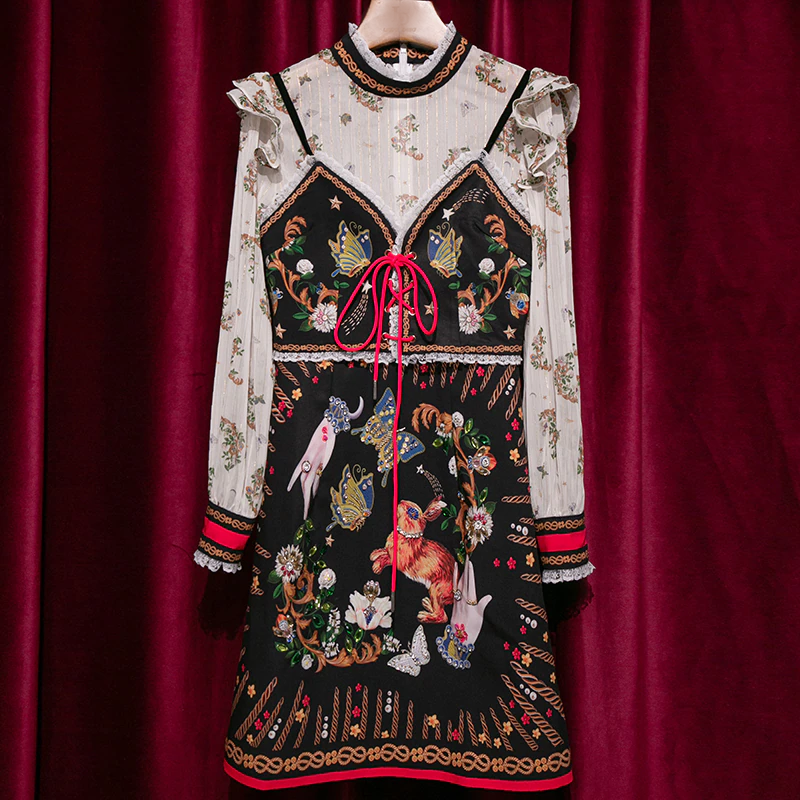 ARETHA Embellished Vintage Mini Dress