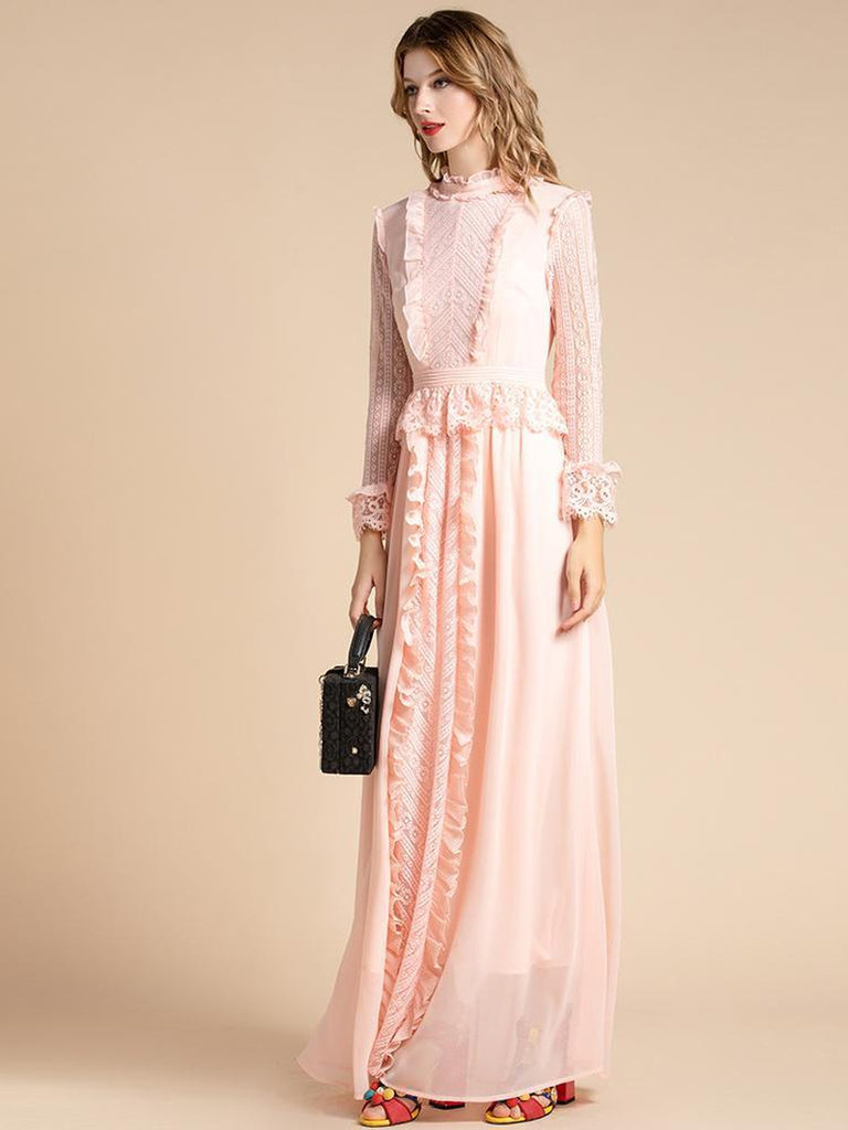 CAMELIA Ruffled Chiffon Lace Maxi Dress