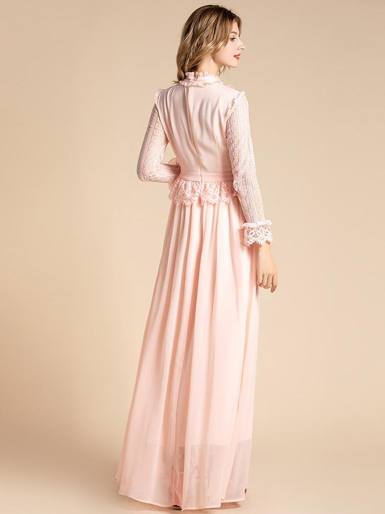 CAMELIA Ruffled Chiffon Lace Maxi Dress
