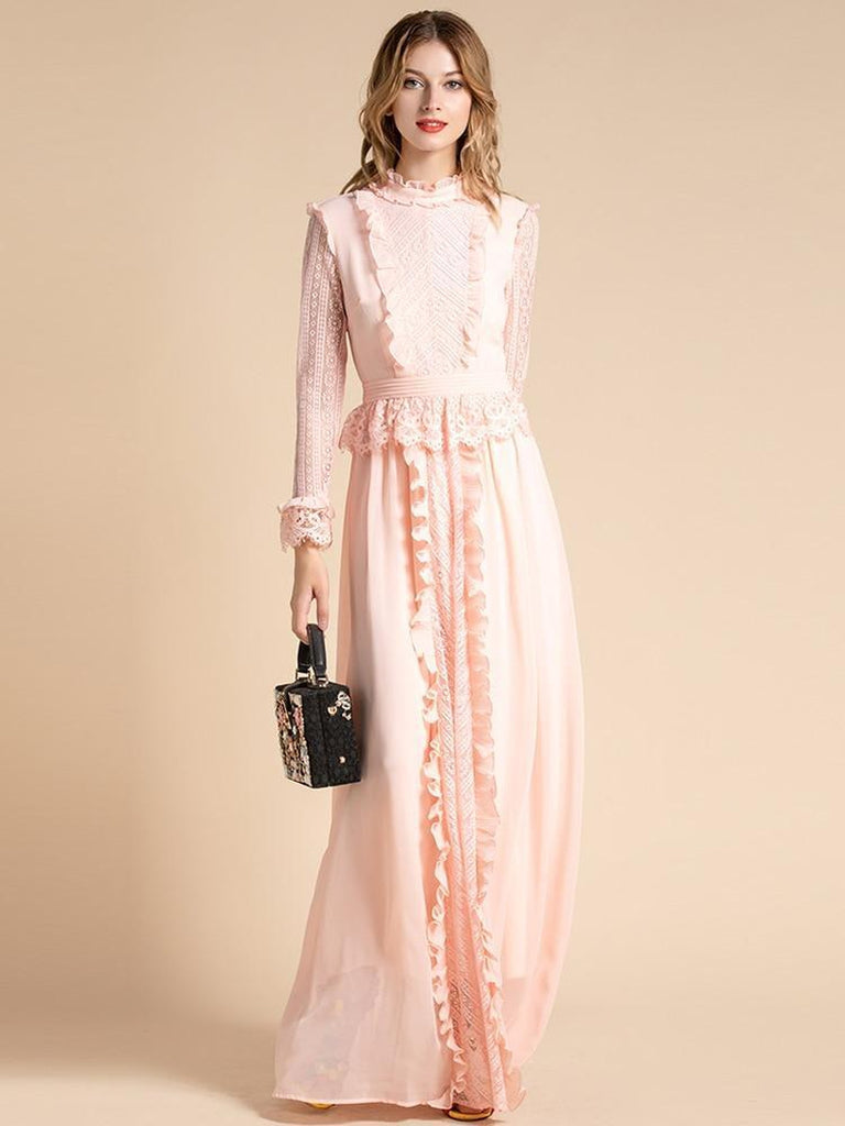 CAMELIA Ruffled Chiffon Lace Maxi Dress