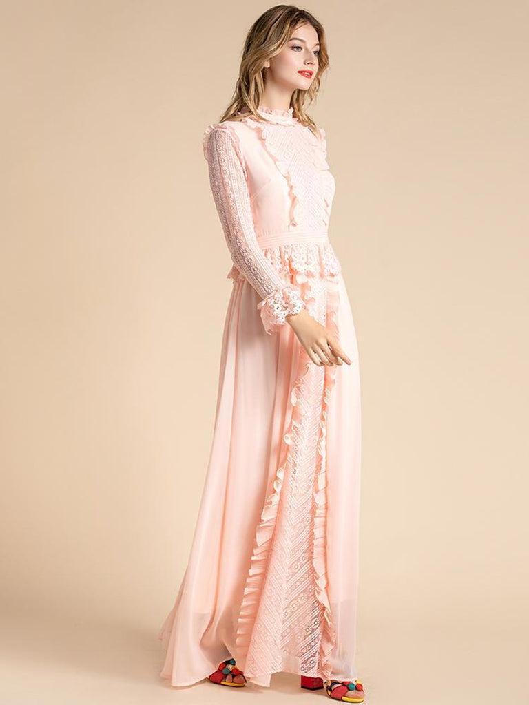 CAMELIA Ruffled Chiffon Lace Maxi Dress