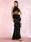 CARMEN ruffled halter gown