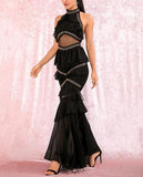 CARMEN ruffled halter gown