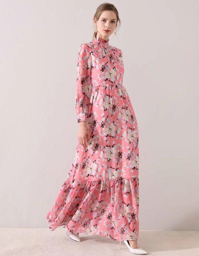 CARRIE Blossom Ruffle Neck Maxi Dress