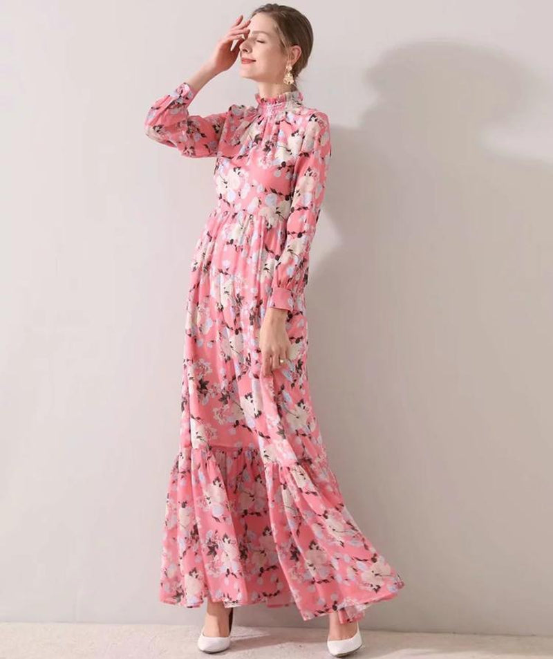 CARRIE Blossom Ruffle Neck Maxi Dress