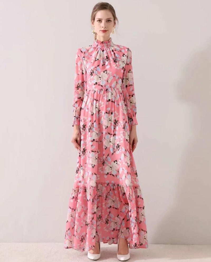 CARRIE Blossom Ruffle Neck Maxi Dress