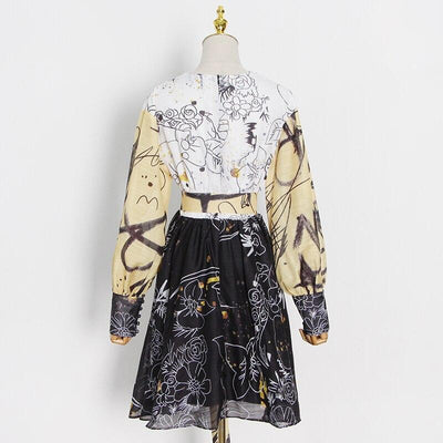 CATLEYA Color Block Floral Print Mini Dress