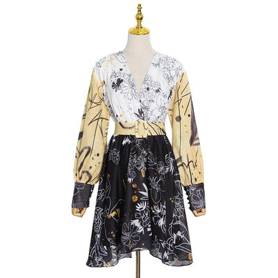 CATLEYA Color Block Floral Print Mini Dress