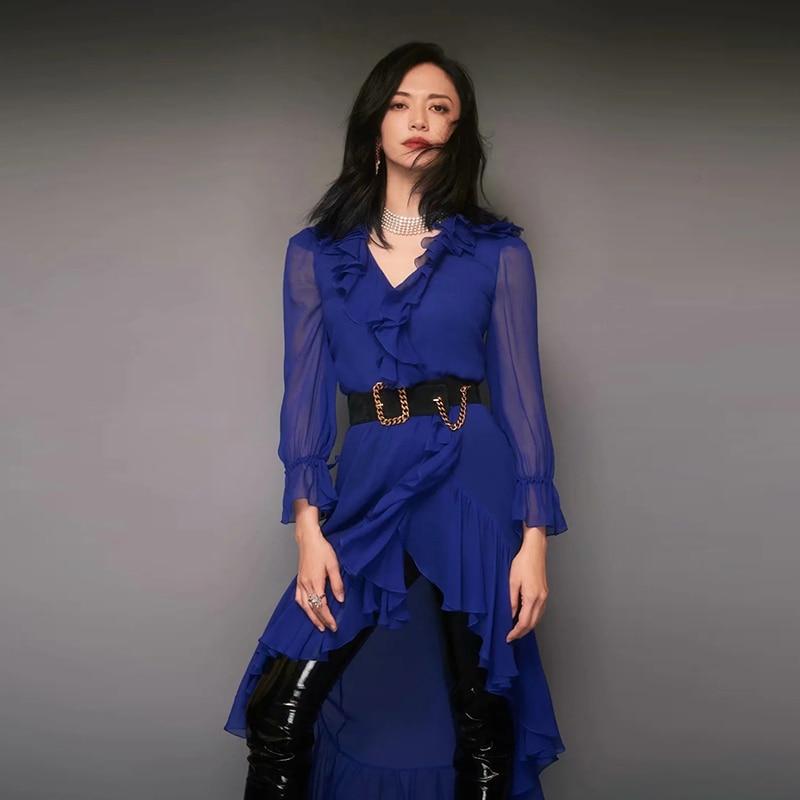 CHANTEL Ruffled Asymmetric Dress in colors