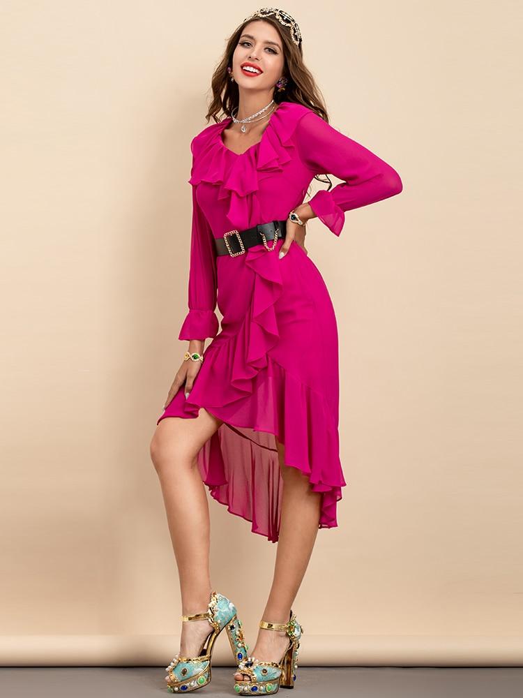 CHANTEL Ruffled Asymmetric Dress in colors