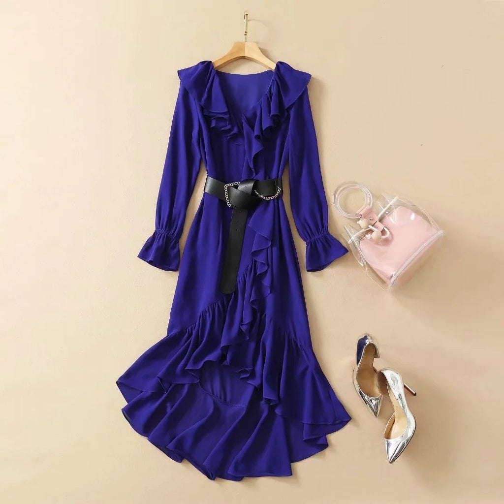 CHANTEL Ruffled Asymmetric Dress in colors