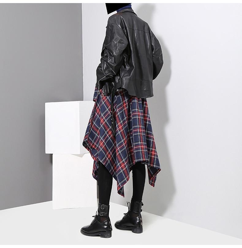 Handkerchief Hem Plaid Print Midi Skirt