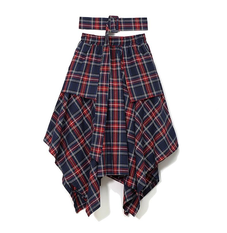 Handkerchief Hem Plaid Print Midi Skirt