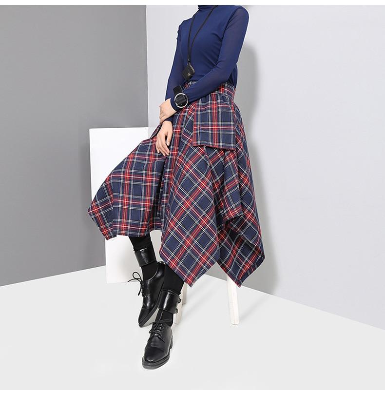 Handkerchief Hem Plaid Print Midi Skirt