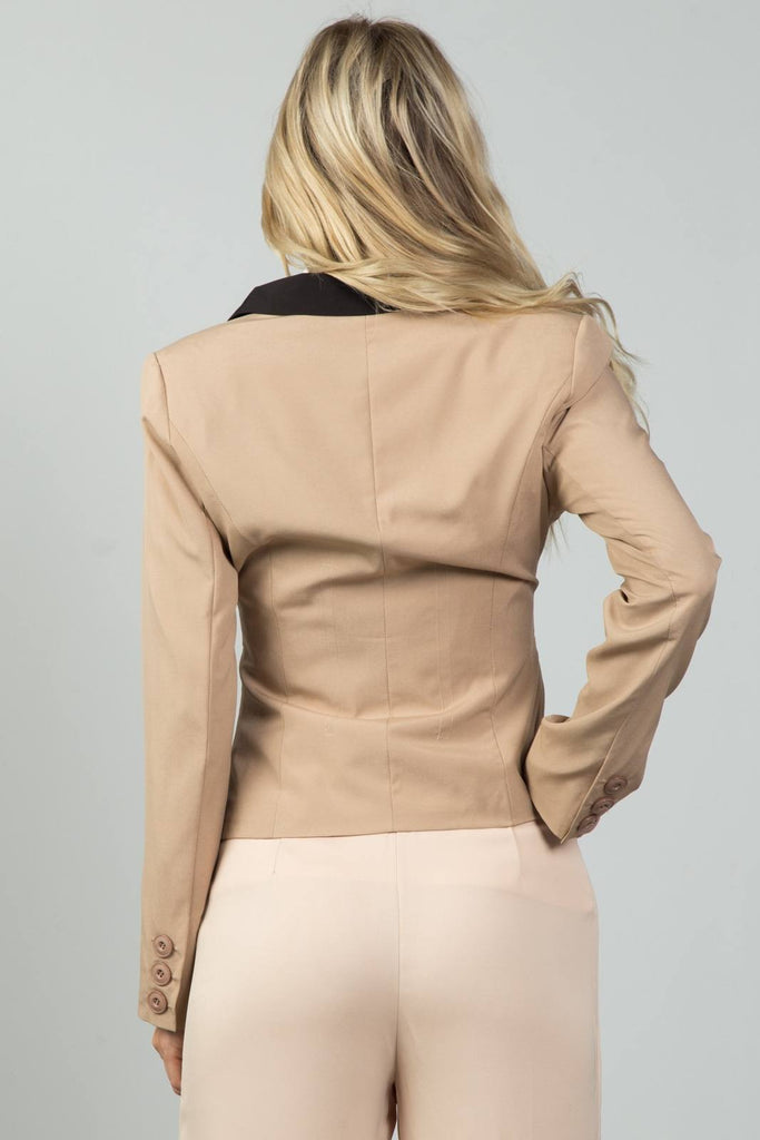 Primetime Looks-Khaki lapel collar short blazer