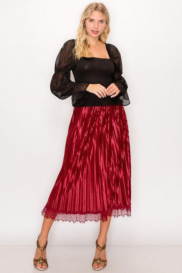 Luxe Pleated Midi Skirt in Red