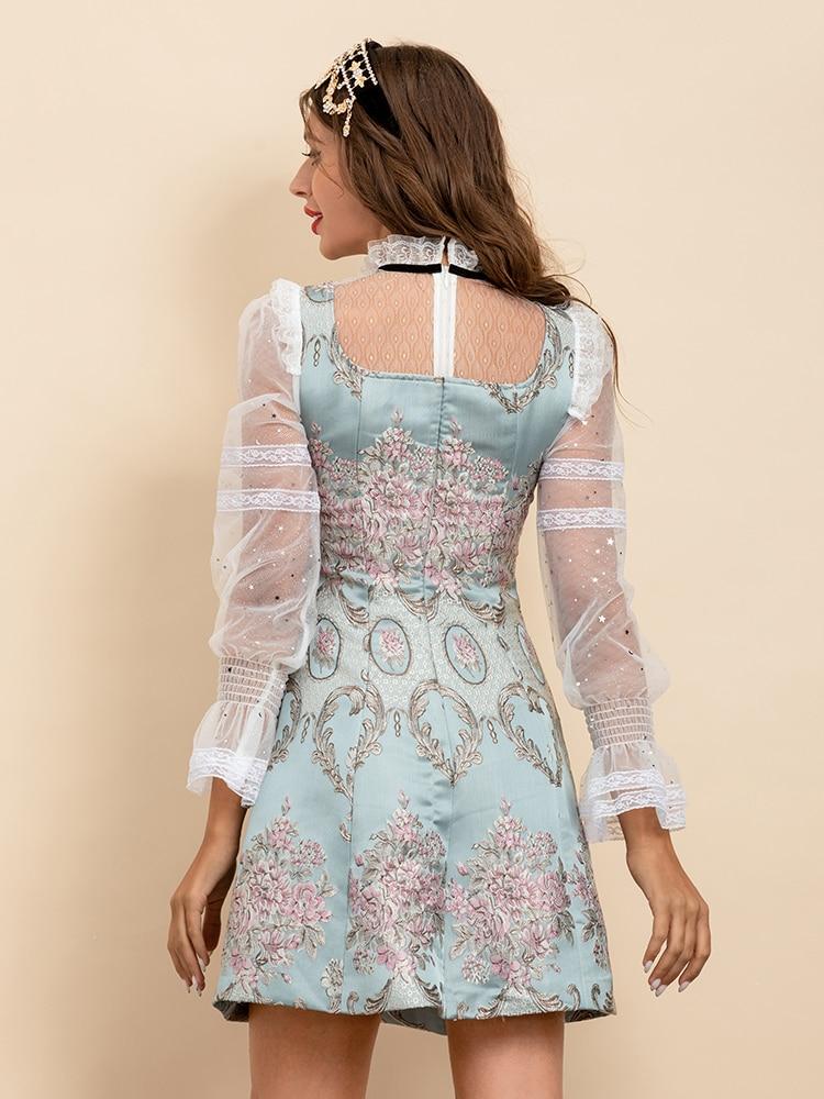 MELIA patchwork mini dress with mesh sleeves