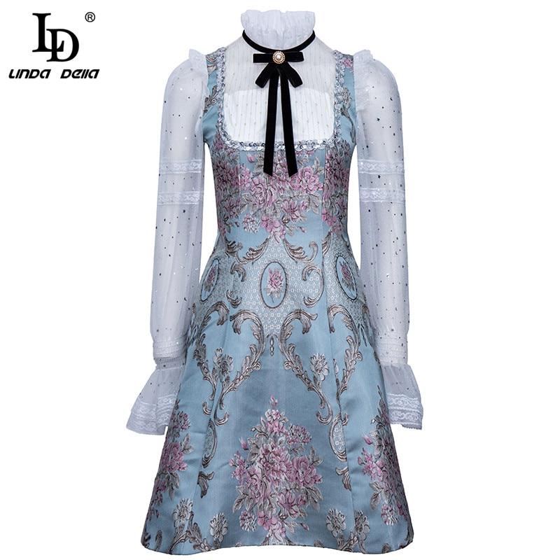 MELIA patchwork mini dress with mesh sleeves