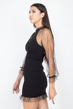 Pearl Trim Mesh Dress in black