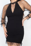 Pearl Trim Mesh Dress in black