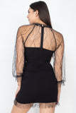 Pearl Trim Mesh Dress in black