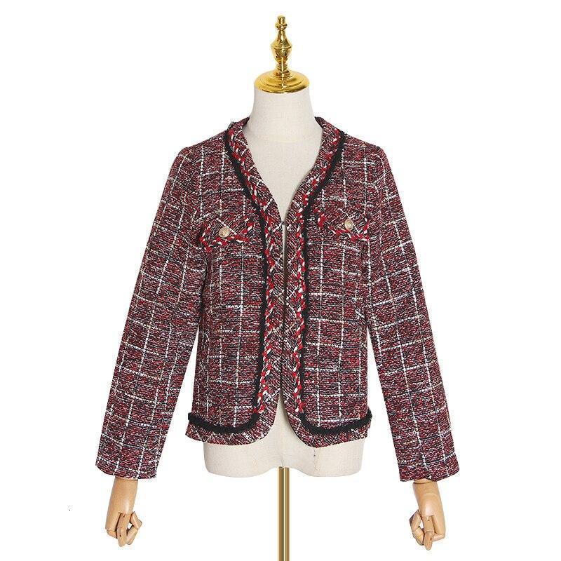 Primetime Looks-Plaid tweed V-Neck blazer
