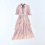 SEELA polka dot layered mesh midi dress