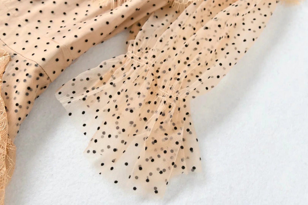 SEELA polka dot layered mesh midi dress