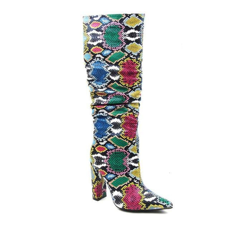 Serpent mid-calf high-heel boots