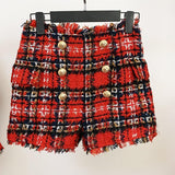 Tartan Plaid Mid-rise Tweed Shorts