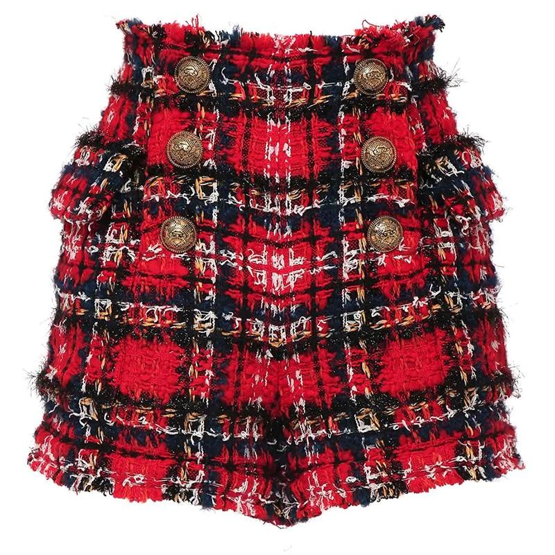 Tartan Plaid Mid-rise Tweed Shorts