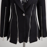 Primetime Looks-Zipper decorated lapel blazer