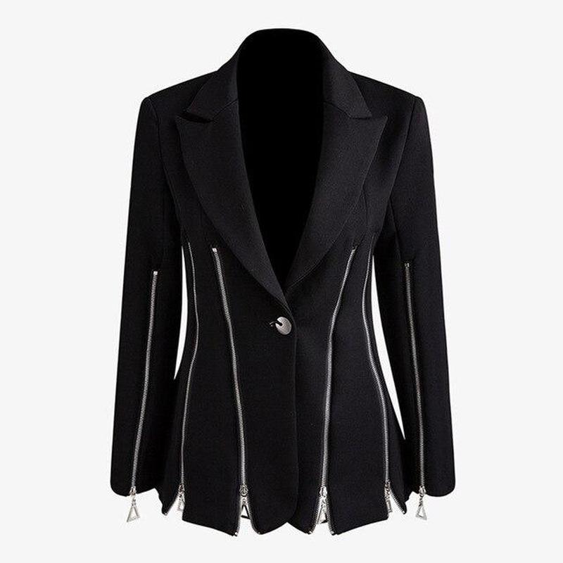 Primetime Looks-Zipper decorated lapel blazer