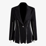 Primetime Looks-Zipper decorated lapel blazer
