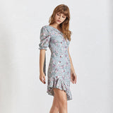 Arya one-sleeve asymmetric ruffled mini dress in blue