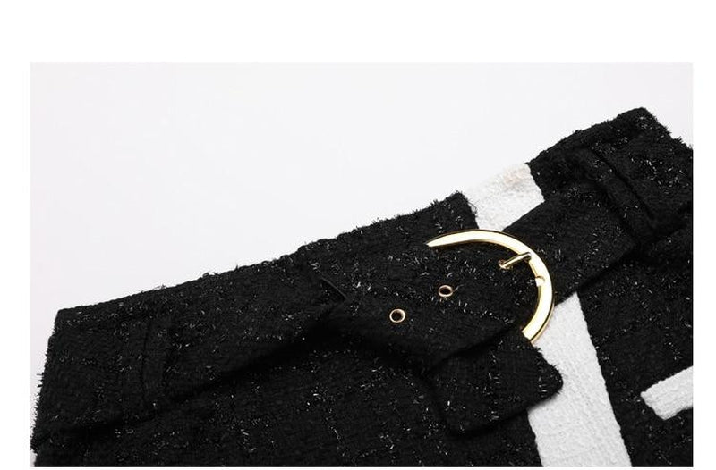 Block Lacing Buckled Tweed Skirt