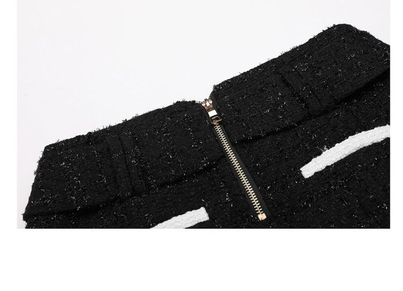 Block Lacing Buckled Tweed Skirt