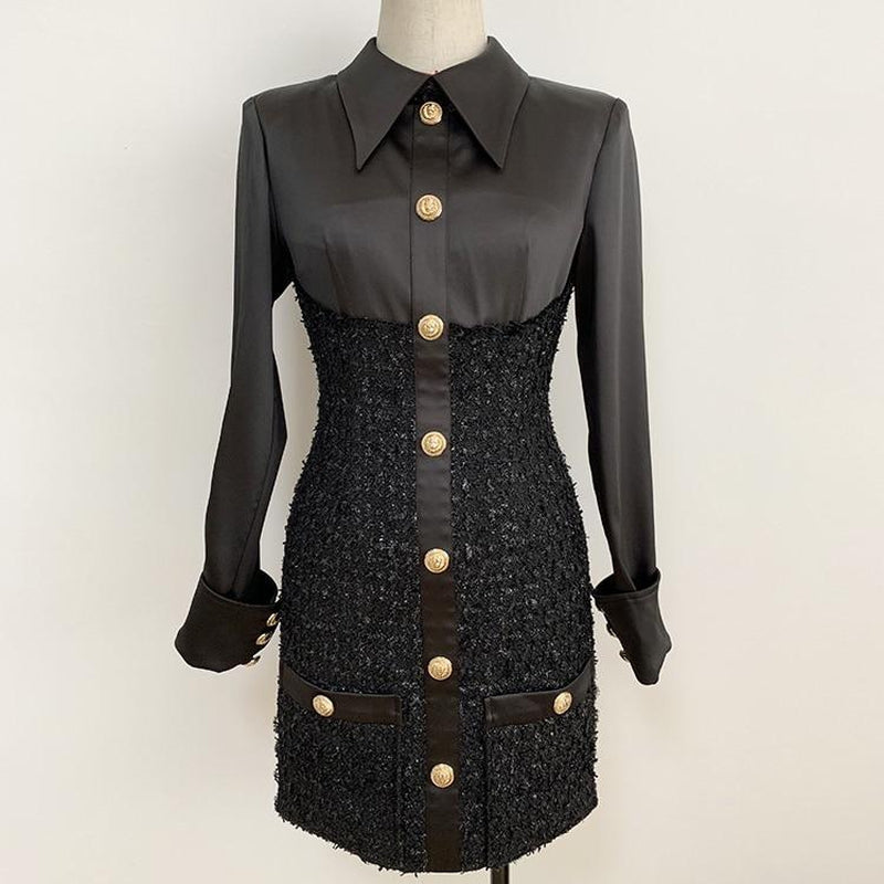 Patchwork buttoned mini dress