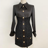 Patchwork buttoned mini dress