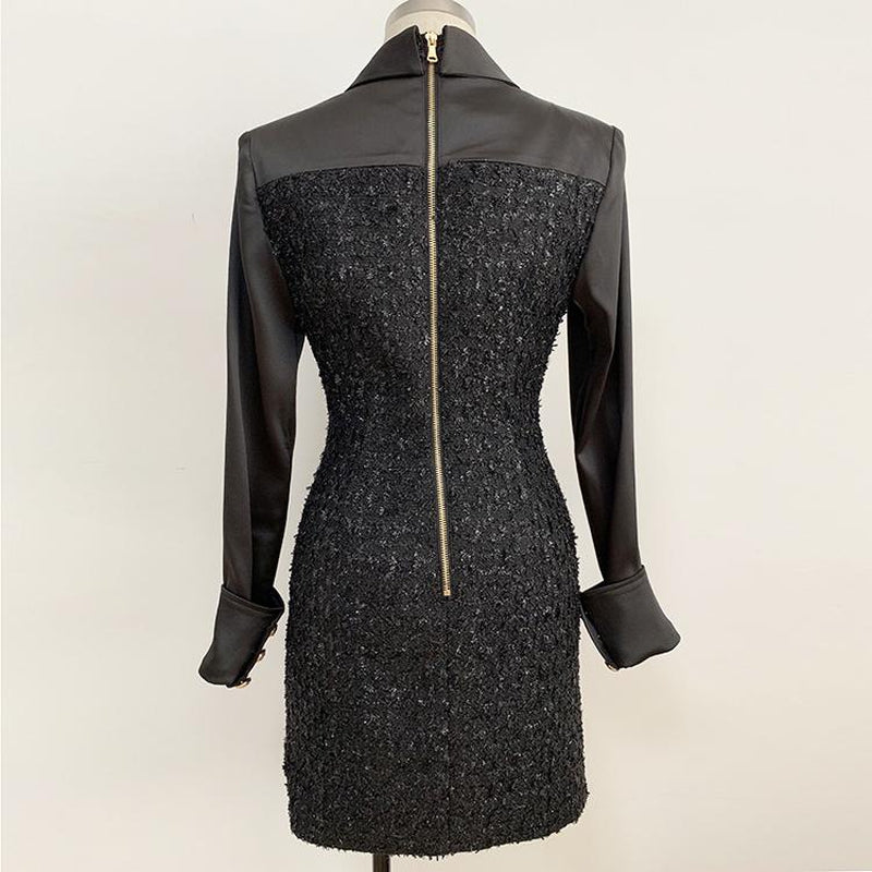 Patchwork buttoned mini dress
