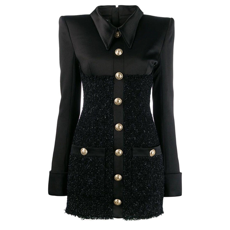 Patchwork buttoned mini dress